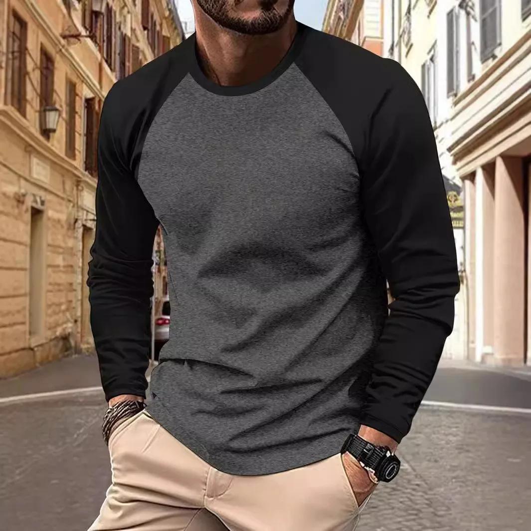 T-shirts pour hommes à manches longues col rond Pactwork manches Raglan décontractées couleur assort