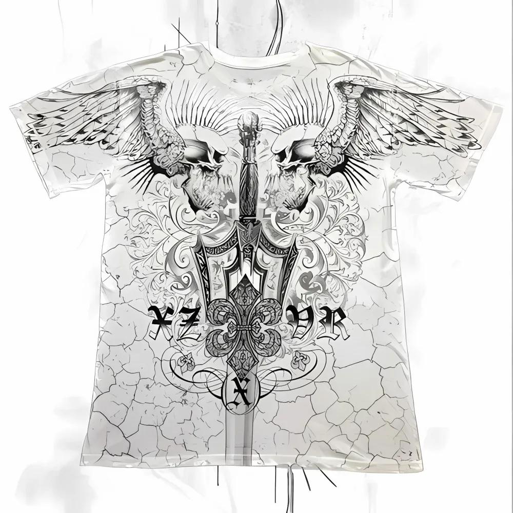 T-shirt col rond pour hommes européens et américains, nouvelle lettre de crâne gothique imprimée, co