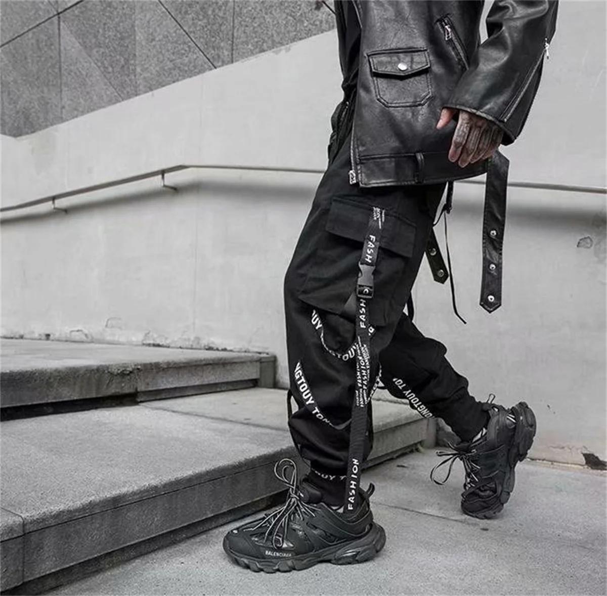 Pantalon Cargo noir pour hommes, jogging, Streetwear japonais, Hip Hop, Hippie, Techwear, pantalon à