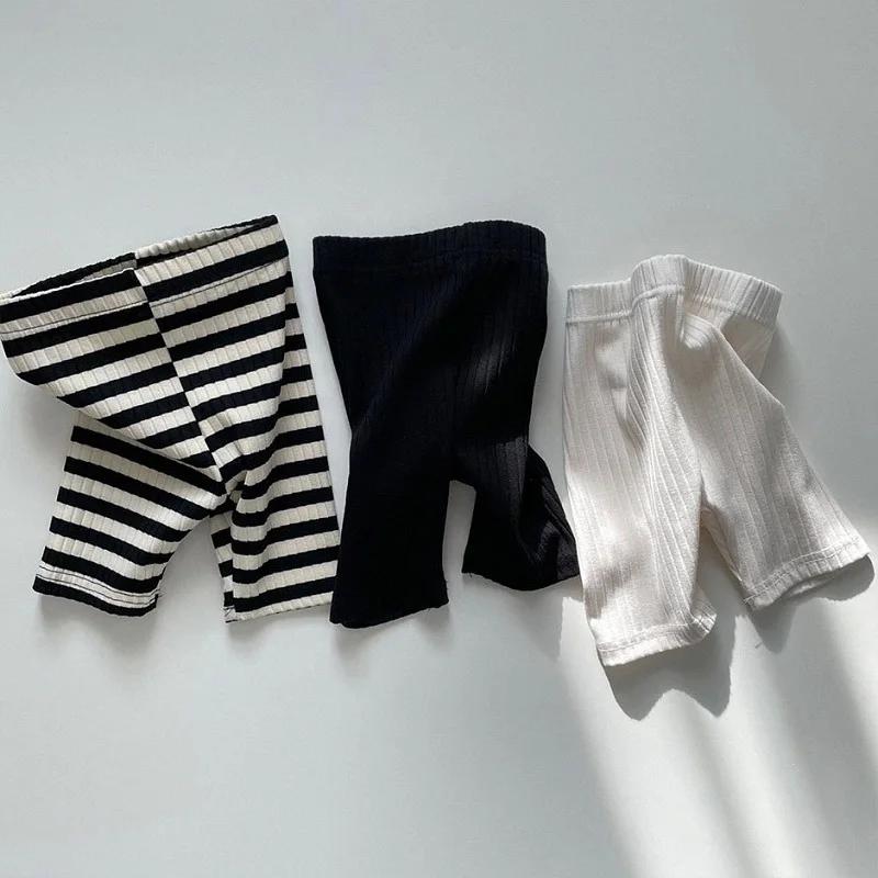 Pantalon en coton à rayures élastiques pour fille de 0 à 6 ans, vêtement pour enfant, couleur unie, 