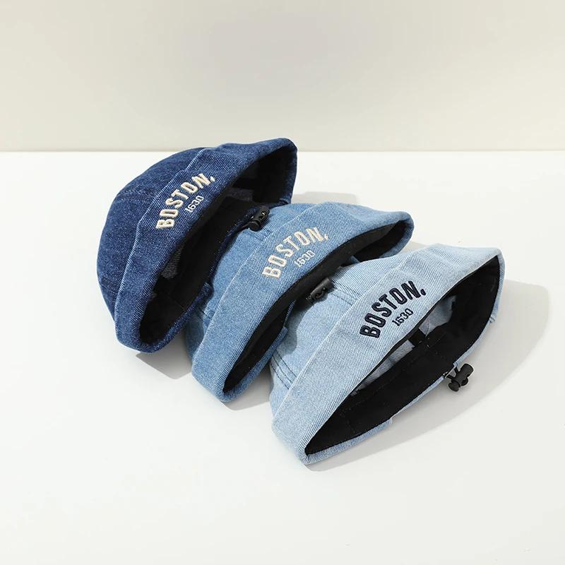 Casquette melon en denim bleu pour enfants, chapeau sans bord pour bébé breton, bonnet de proximité 