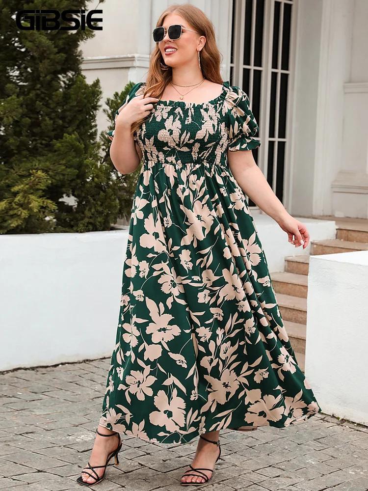 GIBSIE-Robe longue à manches bouffantes et col carré pour femme, maxi, imprimé floral, style bohème,