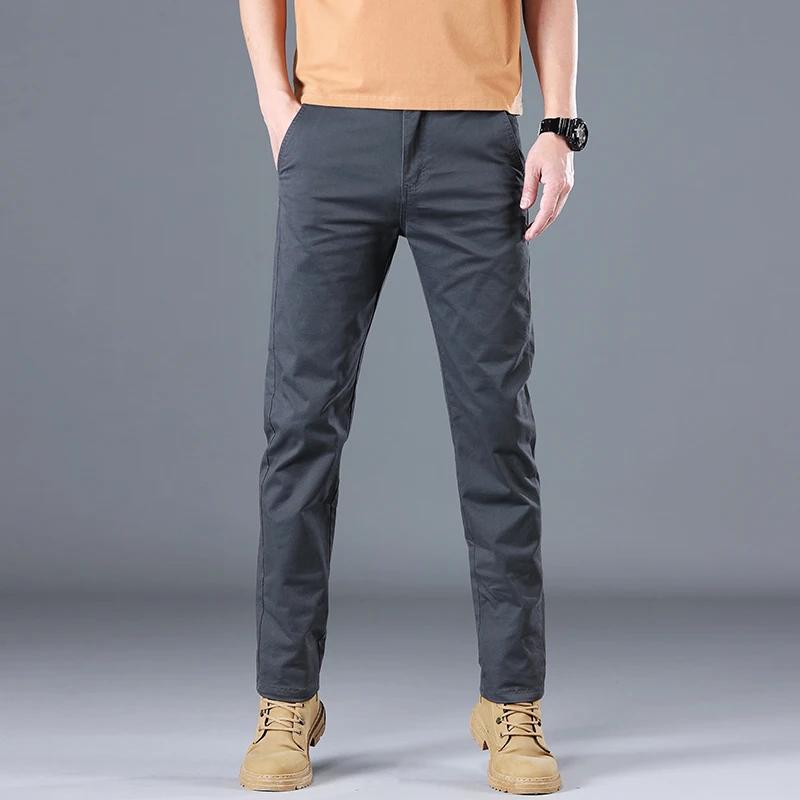 Hommes de haute qualité pur coton classique couleur unie pantalons décontractés affaires Stretch min