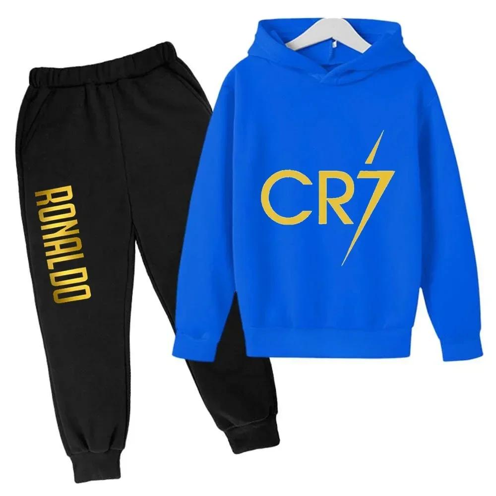 Ensemble de survêtement pour enfants Ronaldo CR7, imprimé, 2 pièces, sweat à capuche et pantalon, vê