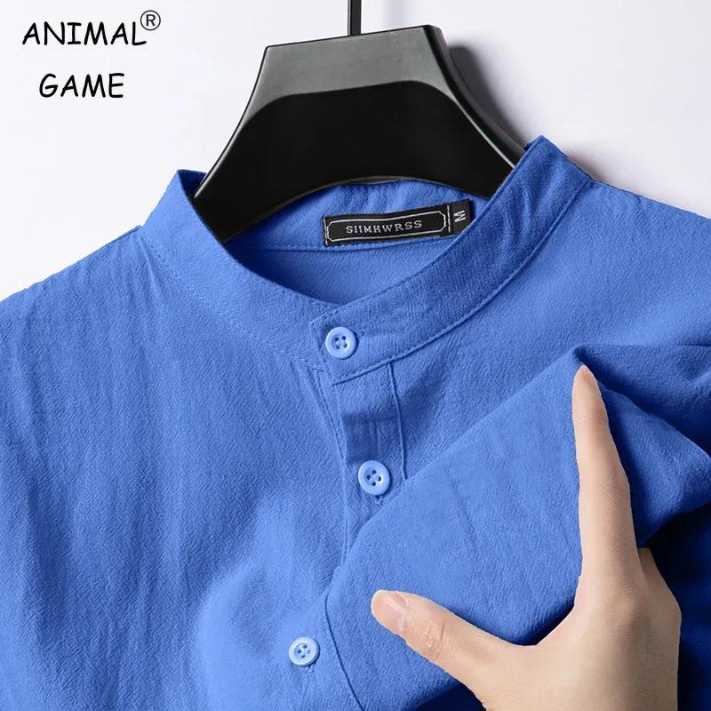 Chemises en coton et lin pour hommes, Streetwear Henley léger à manches longues, chemise de plage re