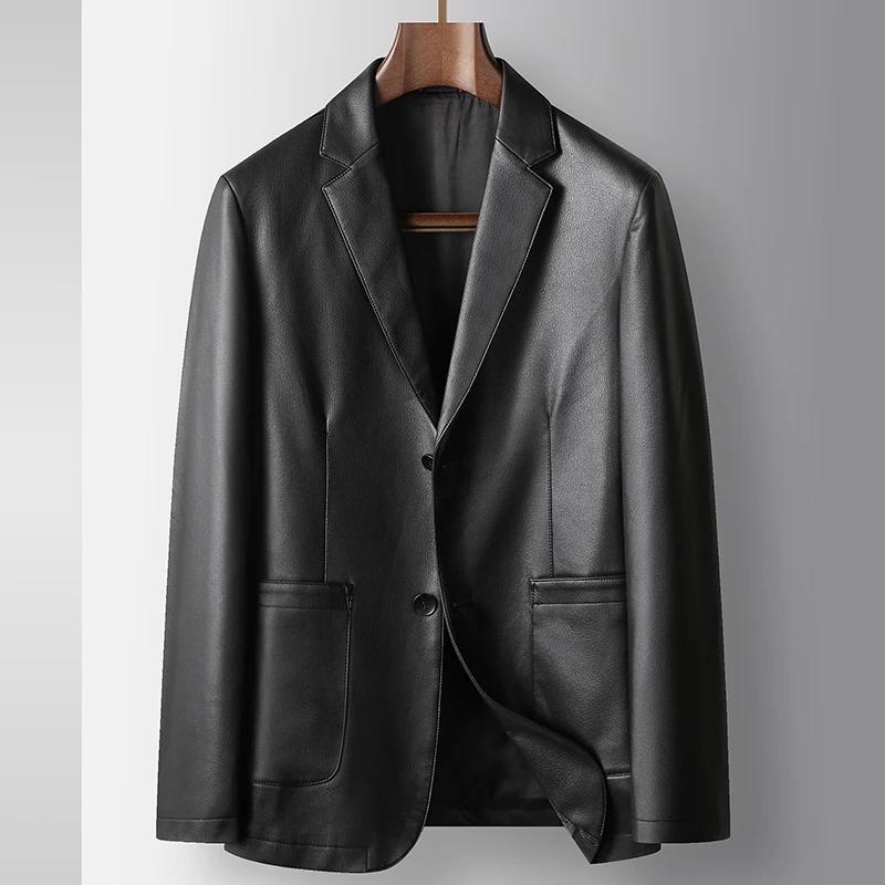 Veste de costume en cuir décontractée pour hommes, tendance d'affaires à la mode, de haute qualité, 
