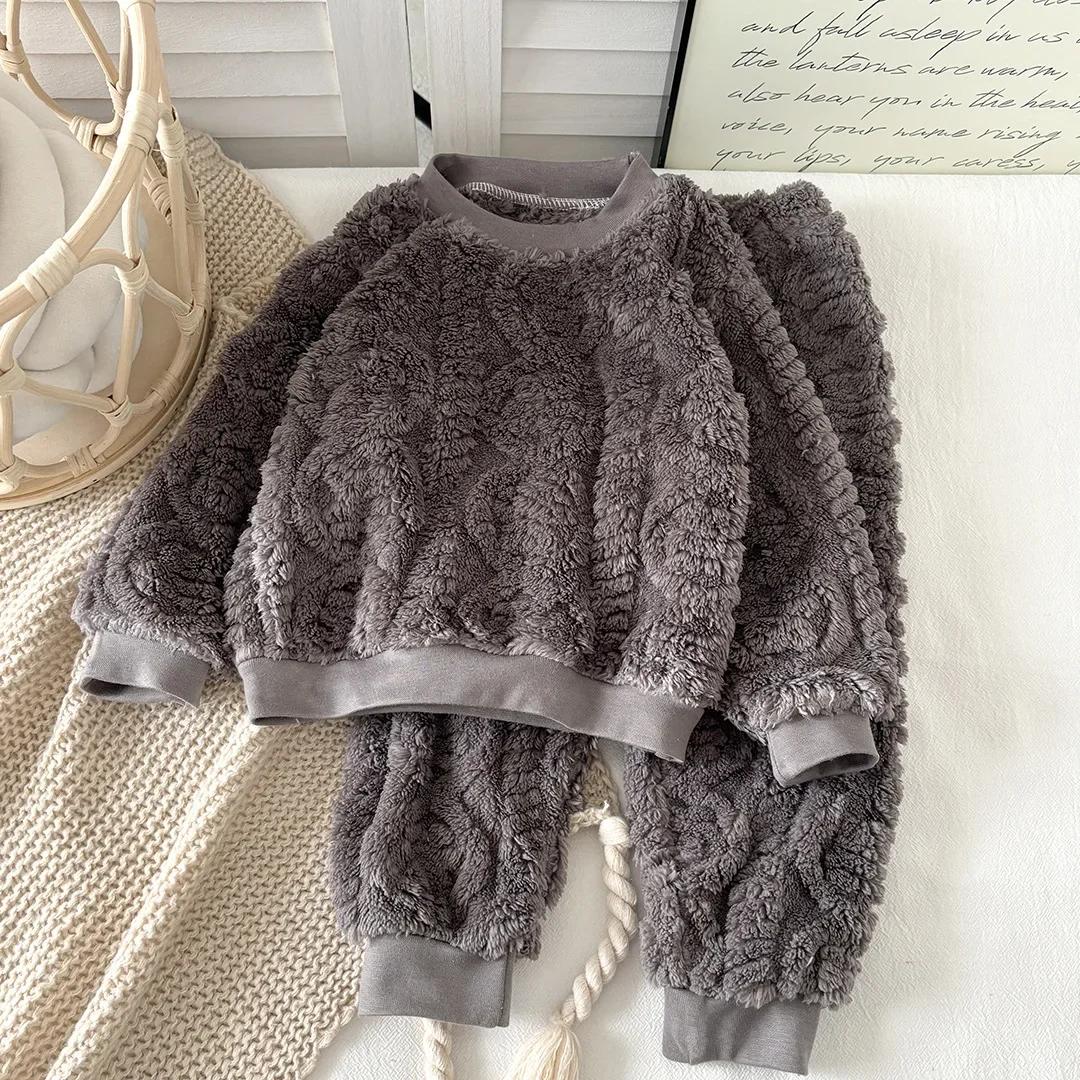 Ensemble pyjama en flanelle pour bébé, automne et hiver, style coréen, en peluche épaisse, vêtements