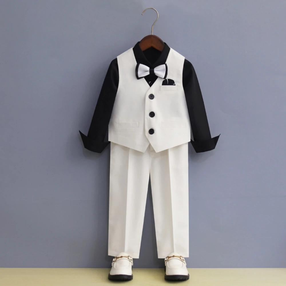 Costumes formels pour enfants, 4 pièces, veste, gilet, pantalon, nœud papillon, Costumes d'hôte, cla