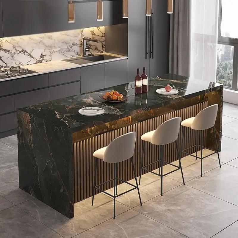 Table de salle à manger îlot en marbre naturel de luxe sur mesure toutes tailles, bar à thé intégré,