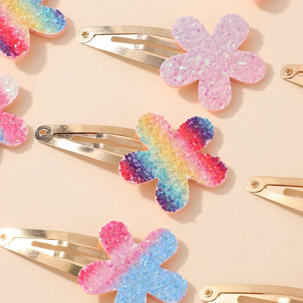 Épingles à cheveux faites à la main pour filles, 16 pièces, paillettes, fleur arc-en-ciel, lapin BB,