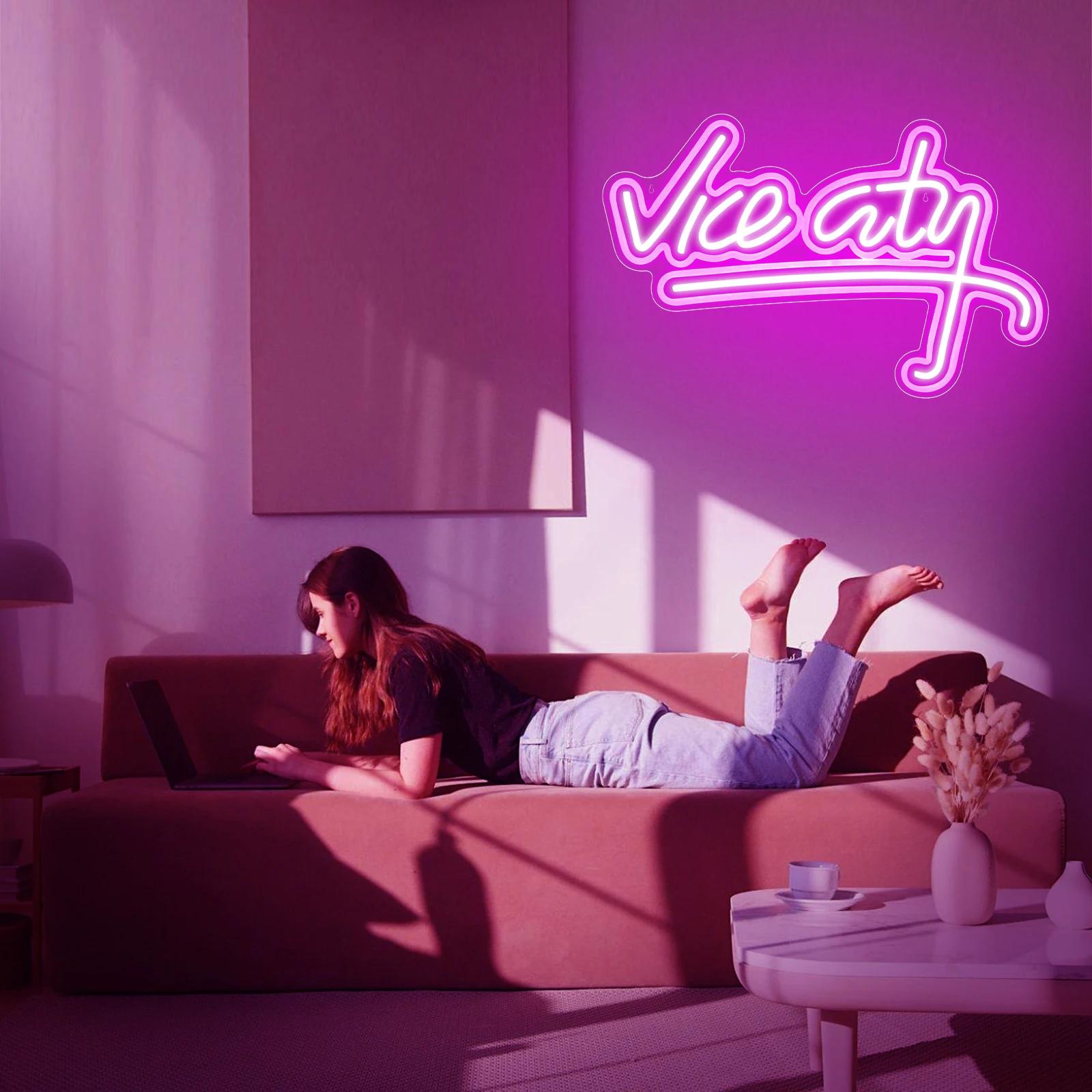 Enseigne au néon Vice City pour décoration murale, néon LED USB, chambre à coucher, chambre d'enfant