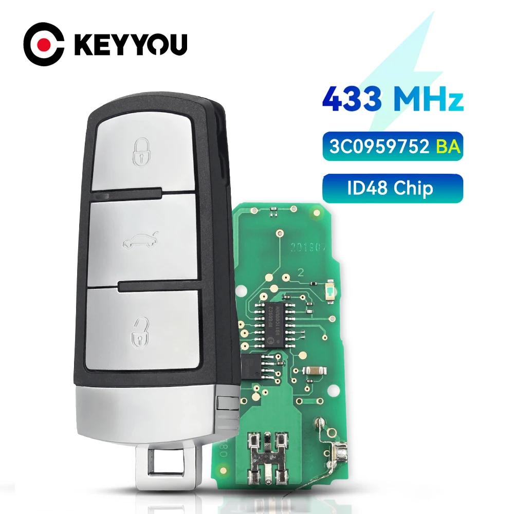 KEYYOU – clé télécommande de voiture, 434/433Mhz, puce ID48, pour VW, Volkswagen Passat B6 3C B7 Mag