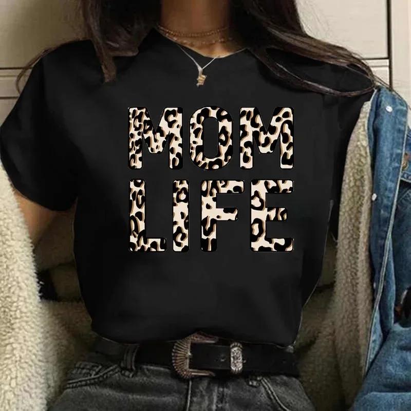 Momlife – t-shirt manches courtes col rond femme, ample, tête de mort, imprimé léopard