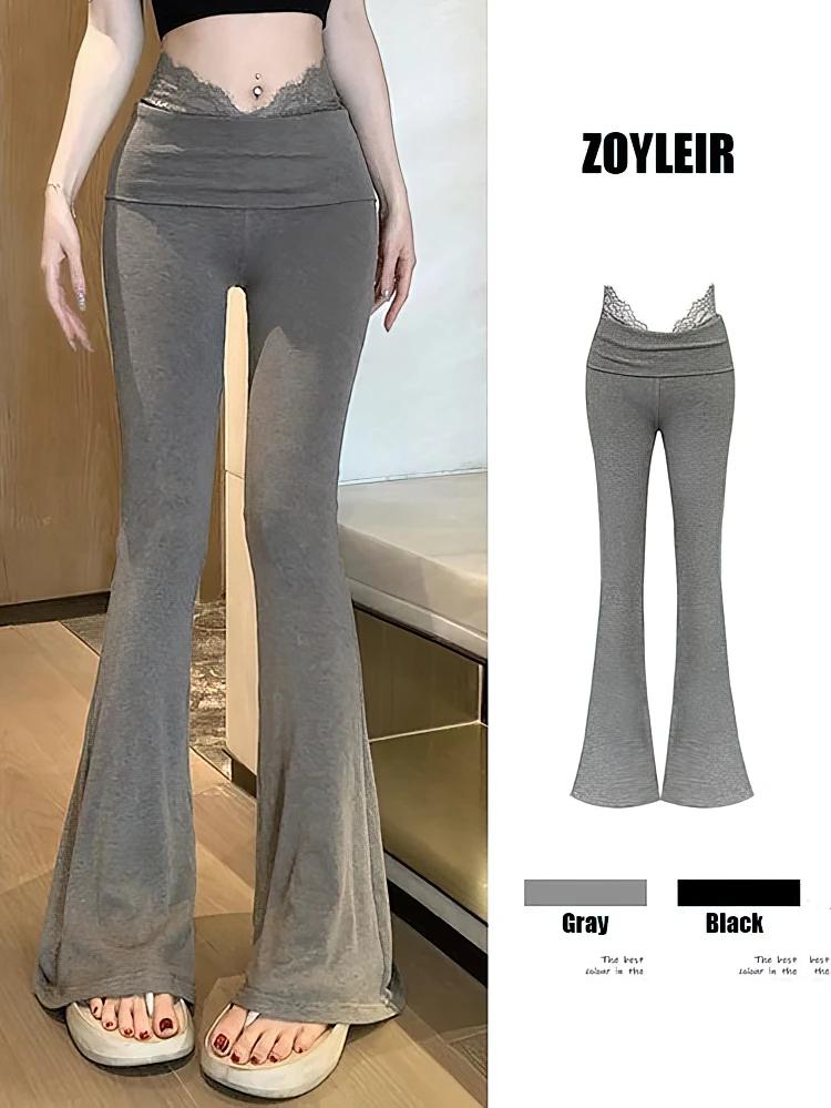 Dentelle Sport jambe large taille haute pantalon femmes serré Yoga pantalon évasé Baggy décontracté 