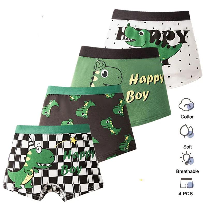 4 Pièces/Ensemble Garçons Sous-vêtement en Coton Enfants Boxer Court Dinosaure Cartoon Enfant Slip R