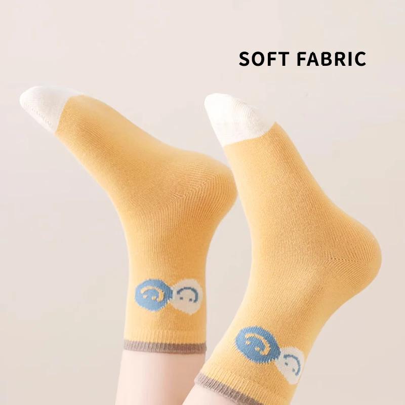 5 paires de chaussettes en coton solide pour enfants garçons, demi-chaussettes avec lettres souriant