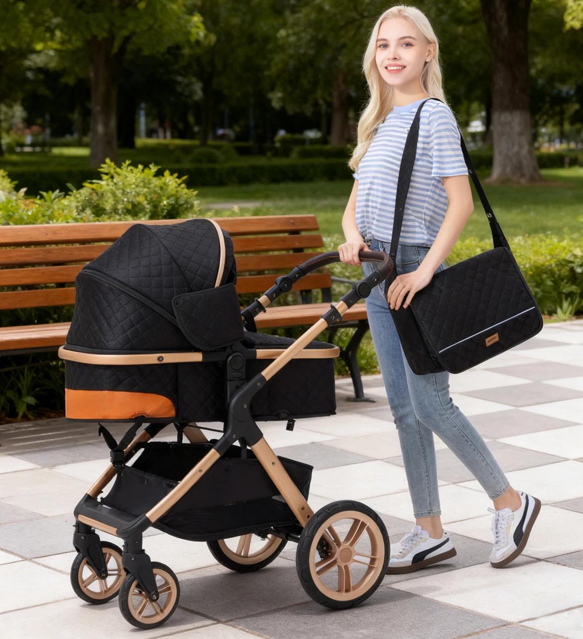 Nouveau Poussette Bébé 3-en-1 2026 – Landau de Voyage Portable, Poussette Pliante Haute avec Cadre e