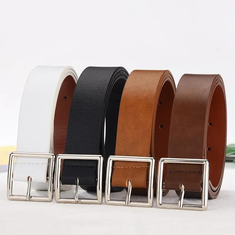 Ceinture en cuir Pu souple pour femmes, boucle carrée, boucle ardillon, jean noir, Chic, marque de l