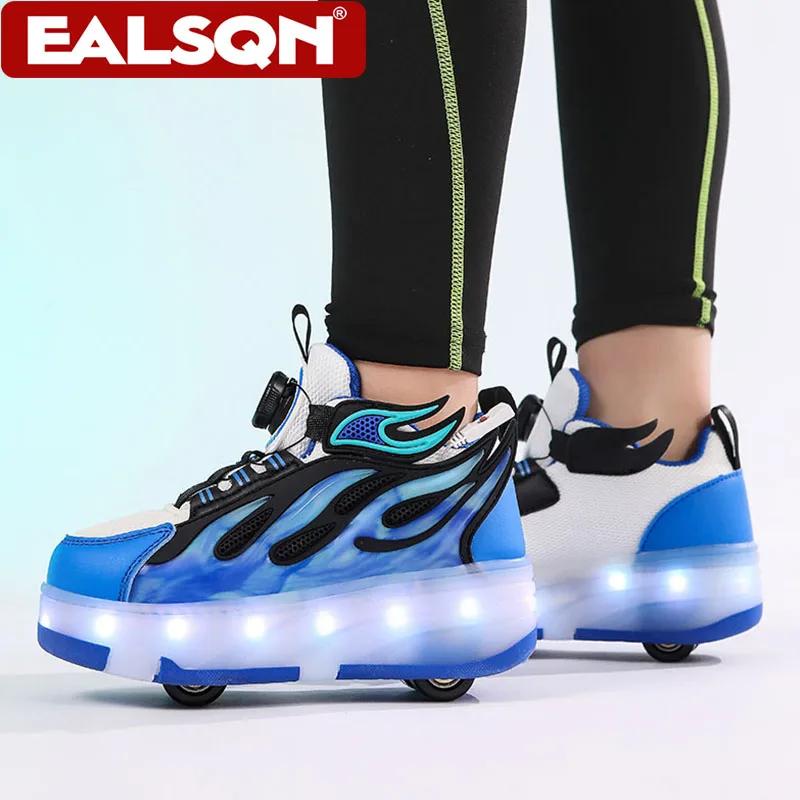 Chaussures de roller à quatre roues avec lumières LED pour enfants, garçons et filles, baskets lumin