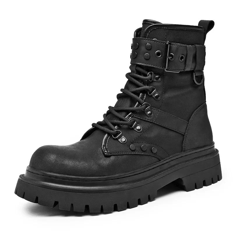 Bottes de moto polyvalentes à plateforme courtes décontractées noires style britannique rétro pour h