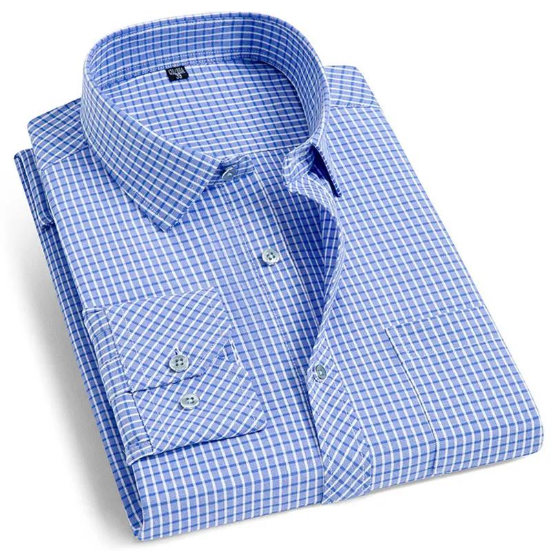 Chemise en coton pour hommes, sans fer, couleur unie, décontractée, sergé, mode, manches longues, bu