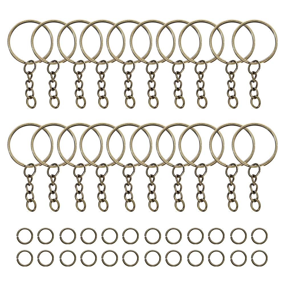 100 pièces 25mm porte-clés avec 100 pièces 8mm anneaux de saut connecteurs pour bricolage porte-clés
