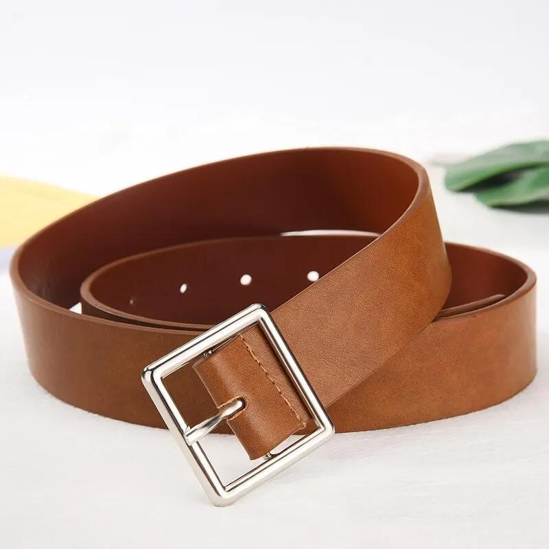 Ceinture en cuir Pu souple pour femmes, boucle carrée, boucle ardillon, jean noir, Chic, marque de l