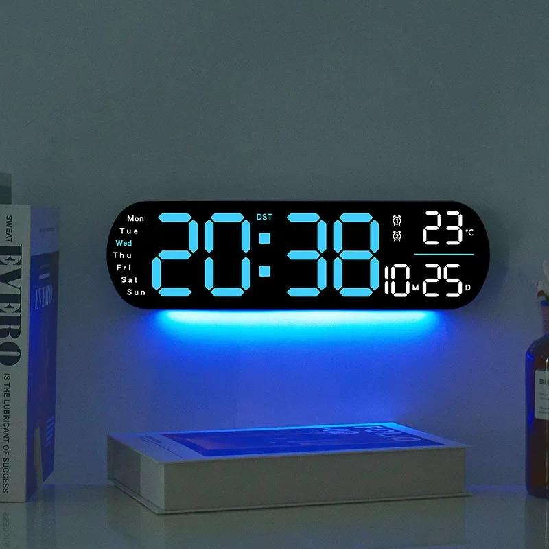 Horloge murale numérique grand écran LED affichage de la température et de l'humidité réveil électro