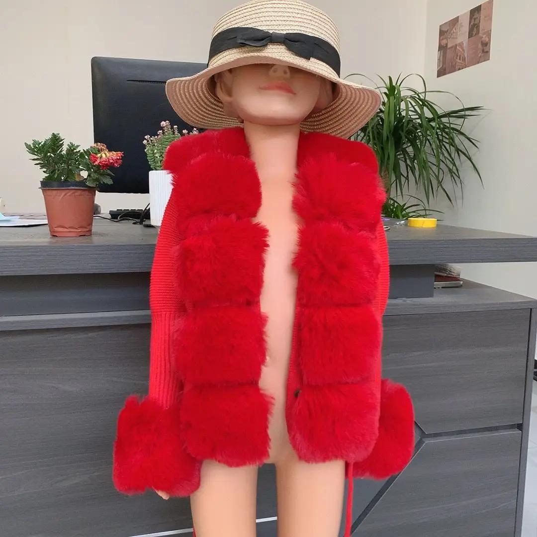 Nouveau cardigan en fausse fourrure pour enfants automne et hiver cardigan en fourrure tricotée en f