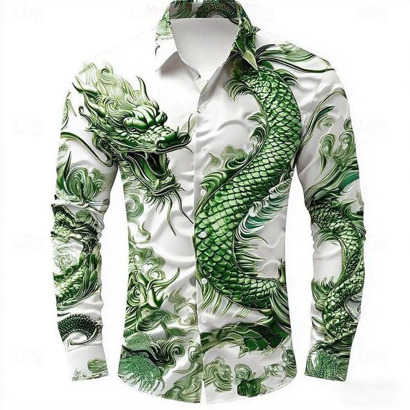 Chemise à manches longues pour hommes, multicolore, Dragon, boutons, mode décontractée, vacances, to