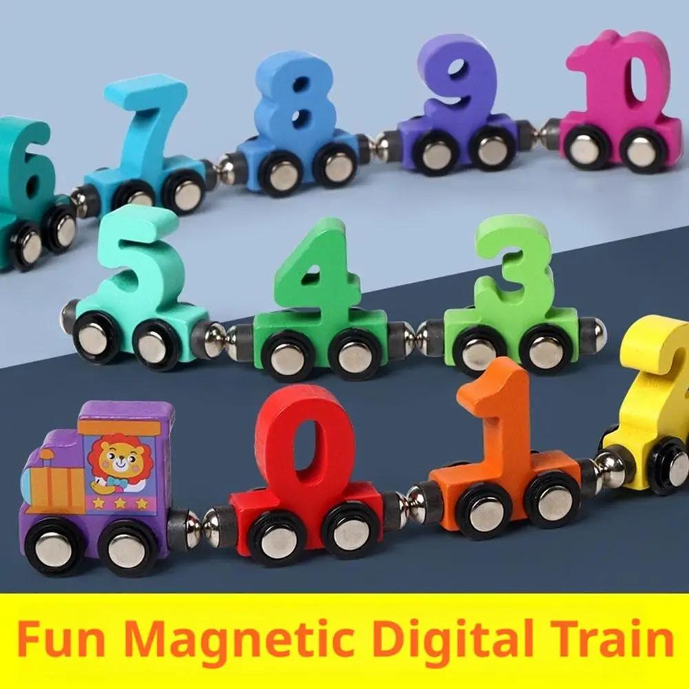Train magnétique en bois avec blocs de construction, voiture d'assemblage, outil d'apprentissage pré