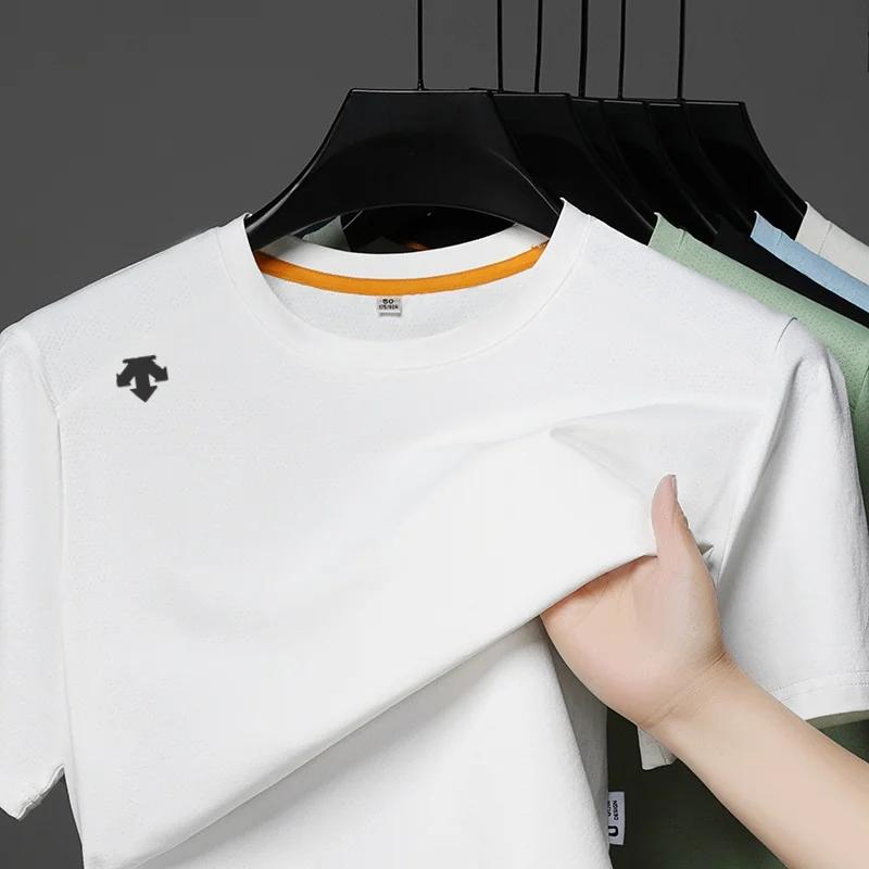 Qualité marque manches courtes été nouveau Ice Silk hommes Sport respirant t t - shirt mode imprimé 