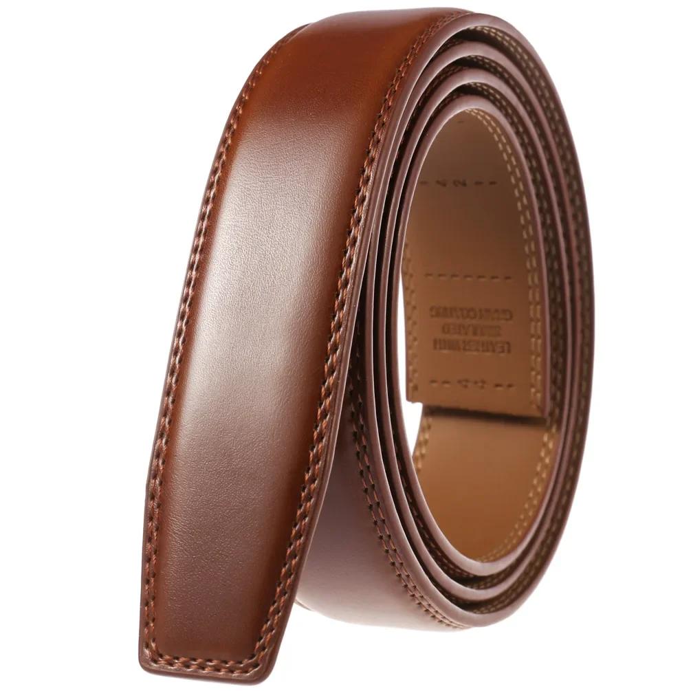 Ceinture en cuir véritable de vache sans boucle, 3.5cm, pour boucle automatique, haute qualité, noir