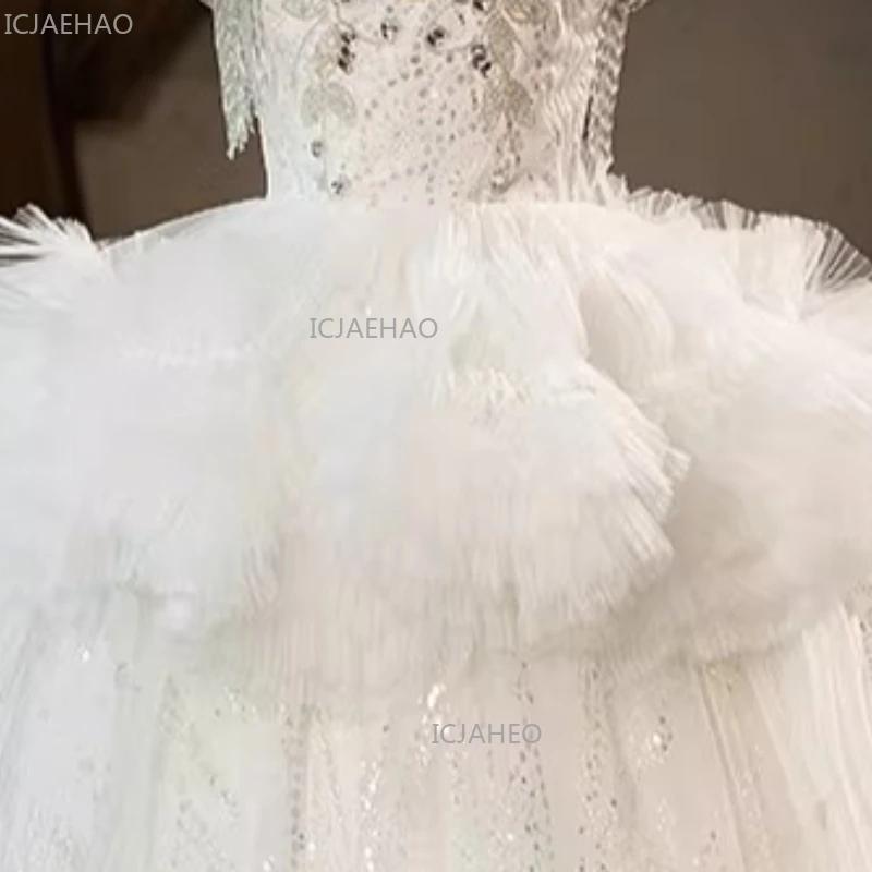 Robe de princesse blanche pour filles, robe de soirée bouffante en Tulle, longue robe de concours, s