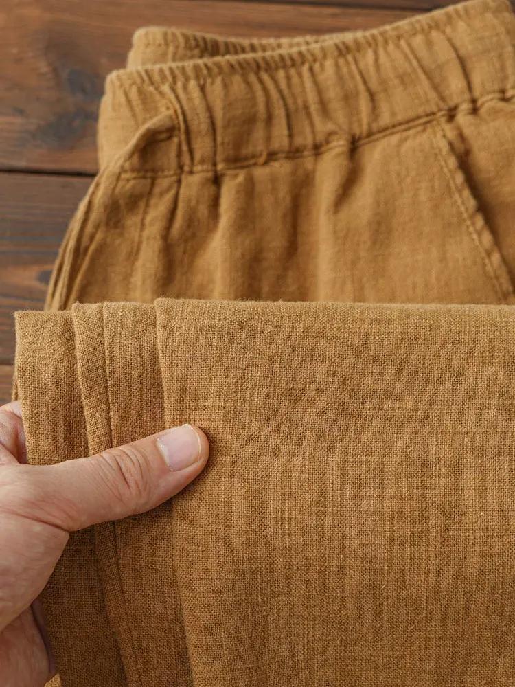 Pantalon Chino décontracté en coton et lin pour hommes, jambes larges, léger, Baggy, survêtement en 