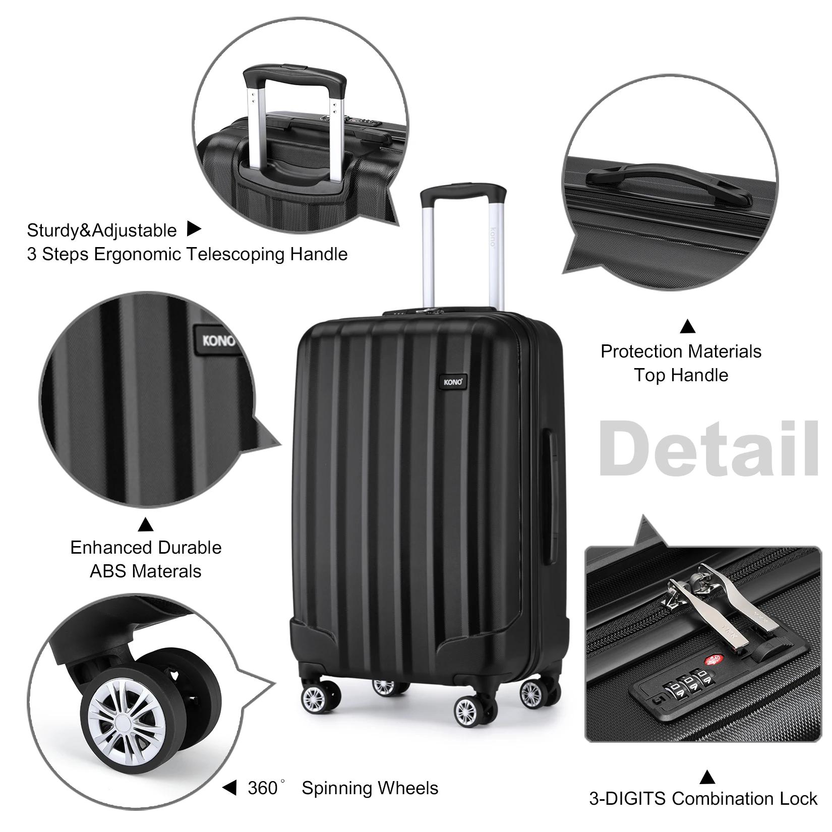 Kono-Valise de Cabine Légère en ABS de 19/24/28 Pouces, Spinner à 4 Roues, Valise Trolley de Voyage 