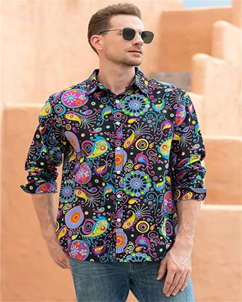 Chemises Disco à la mode pour hommes des années 70, chemises décontractées, florales, Vintage, manch