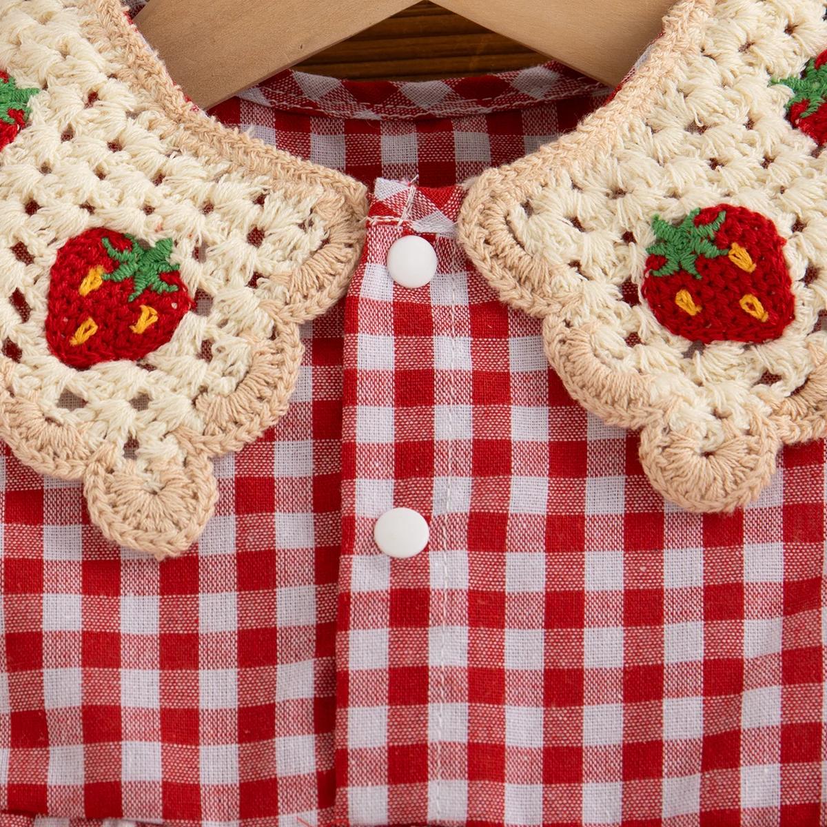 Robe d'été en coton à carreaux rouges pour bébé fille, jolie robe de plage à revers fraise