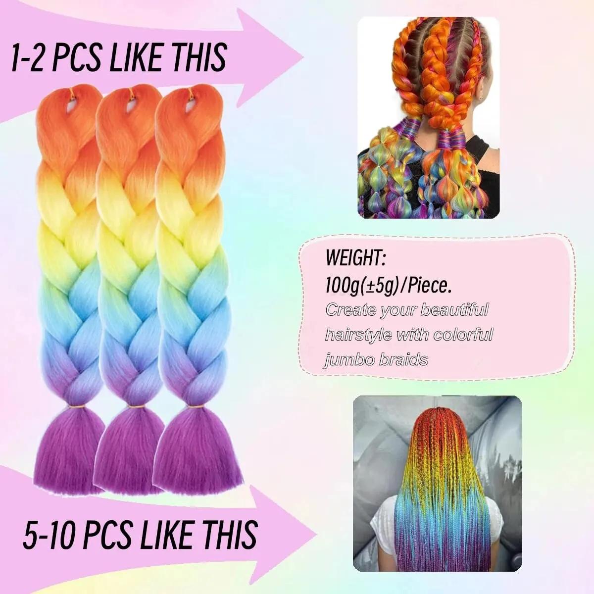 24 pouces Ombre Jumbo tressage cheveux pour Crochet torsion boîte tresses arc-en-ciel coloré haute t