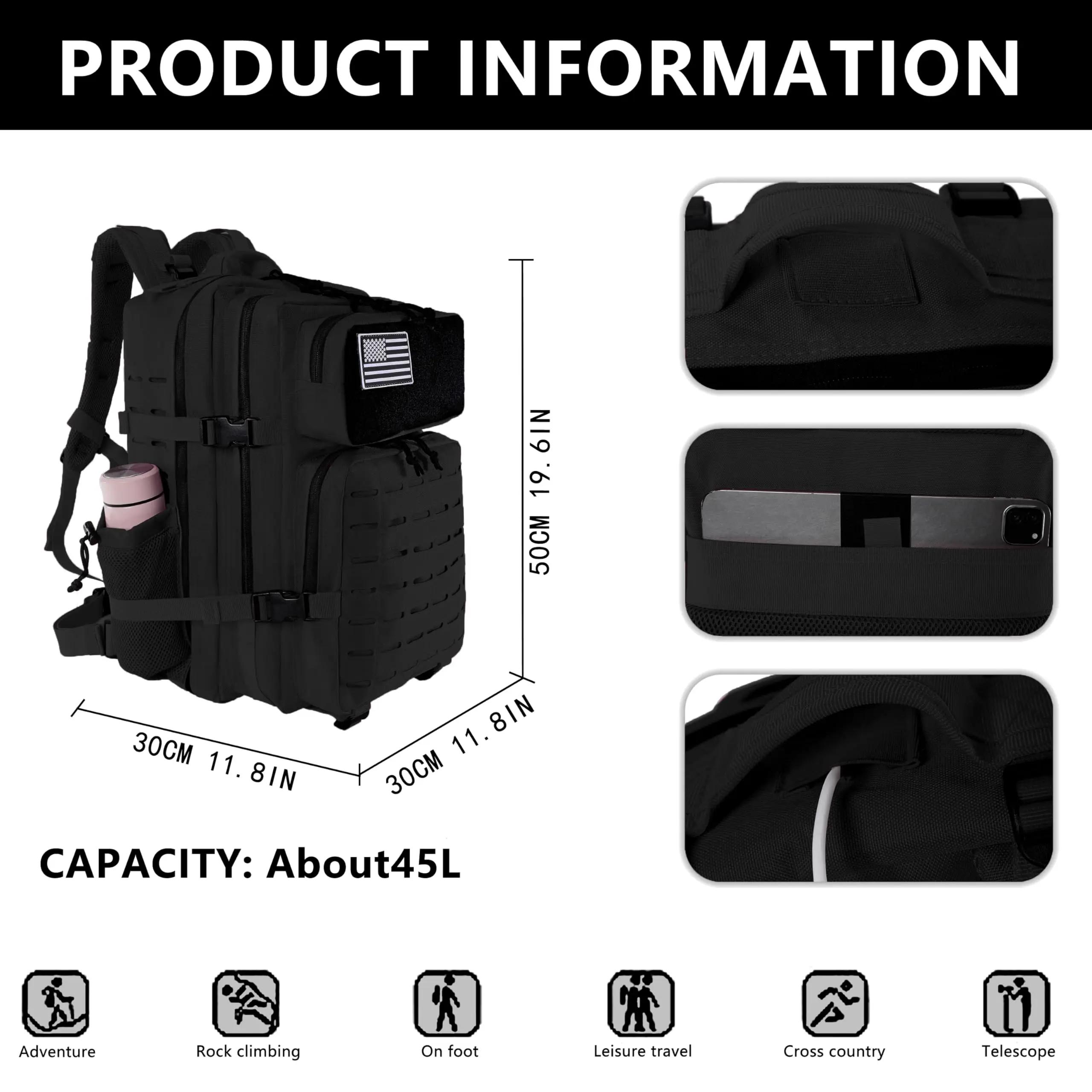 45L sac à dos extérieur pour hommes sac à dos Molle sac à dos de randonnée avec support de bouteille