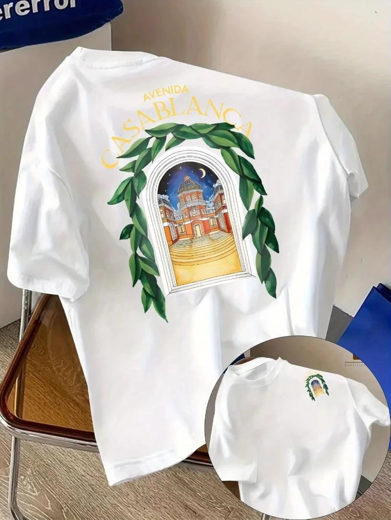 T-shirt graphique Casablanca Avenue Villa pour homme, style streetwear de luxe pour les vacances, ma