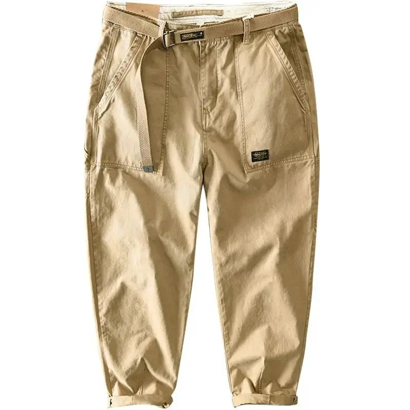 Pantalon de travail en coton coupe large pour homme, style rétro décontracté, résistant à l'usure, a