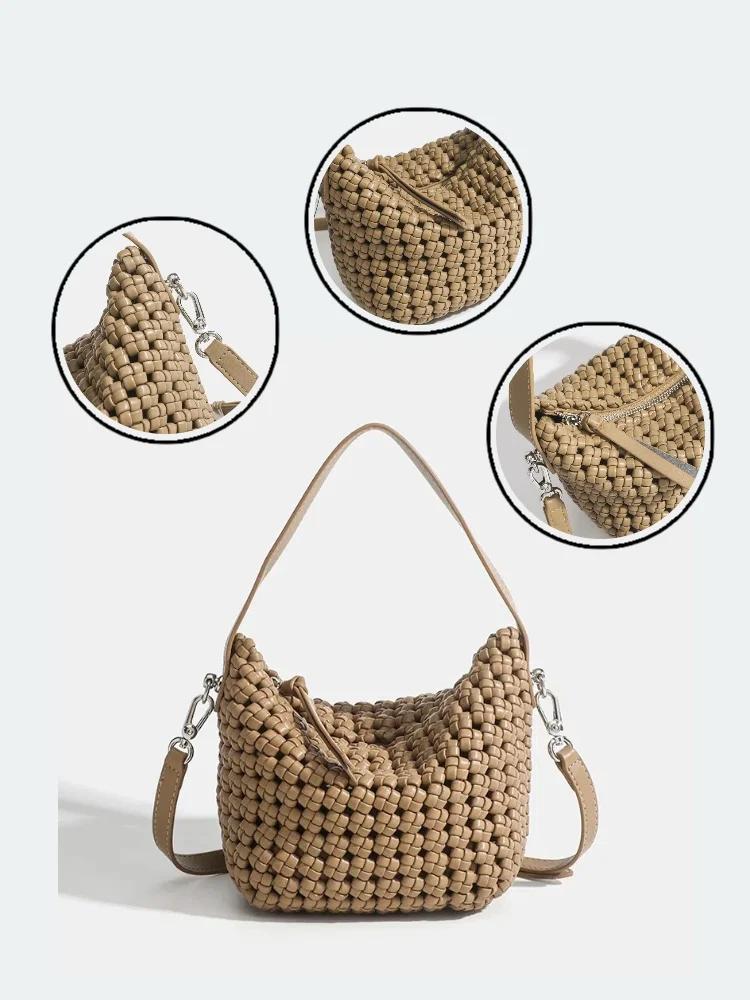 Kazrvna-Sacs fourre-tout tissés en PU pour femmes, sacs hobo de taille moyenne, pochette bon marché,