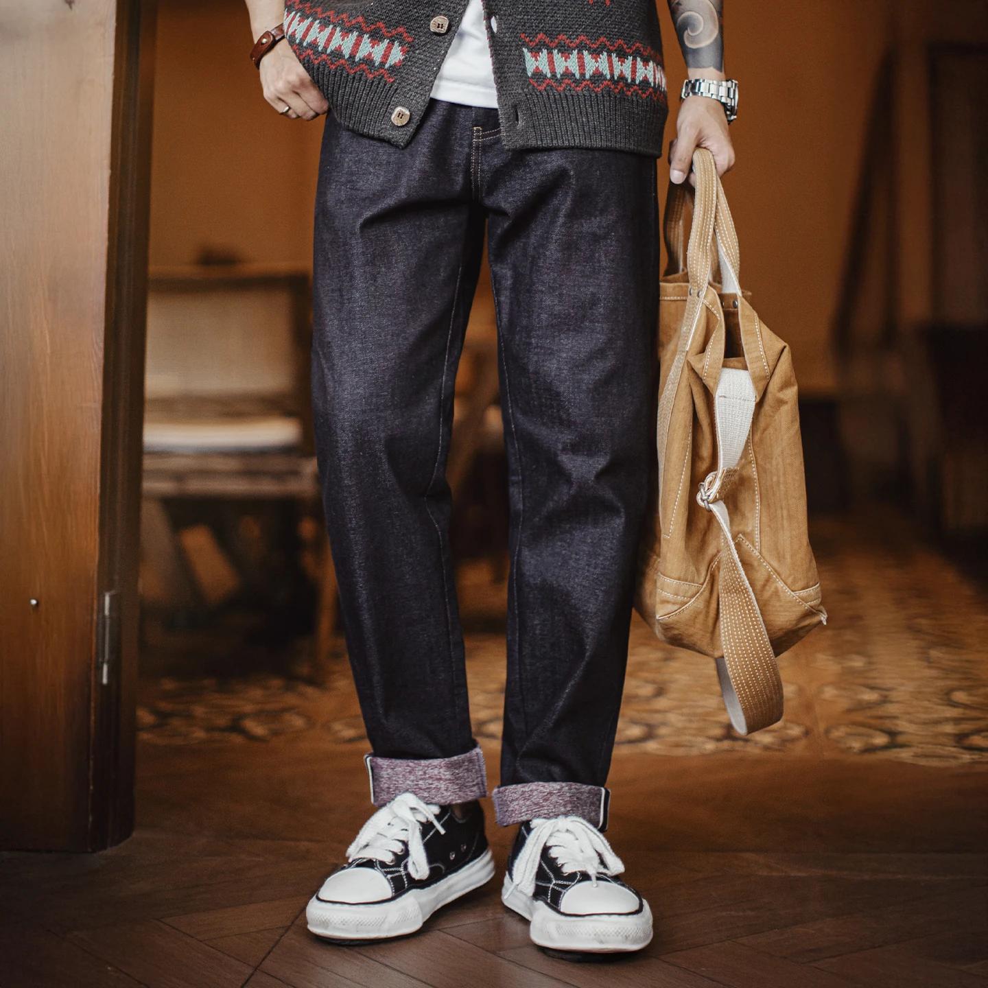 Maden Vintage 10.9oz lisière jean en Denim brut pour hommes Indigo Redline pantalon à jambe droite Z
