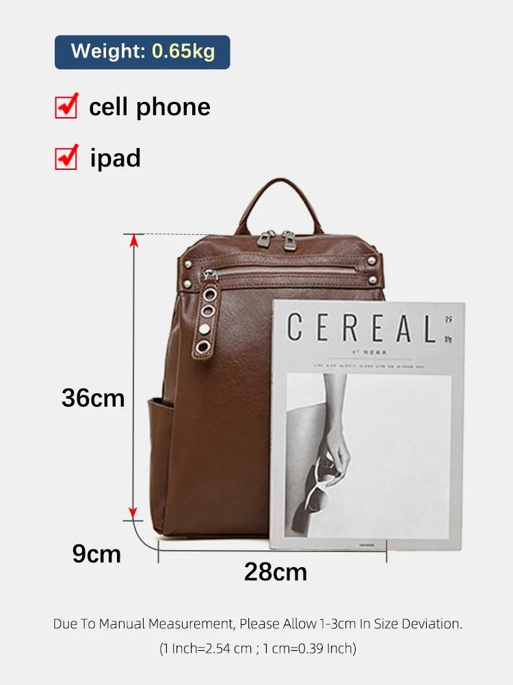 Sac à dos Zency grande capacité pour femme, sac de voyage d'affaires vintage en cuir de vachette ple