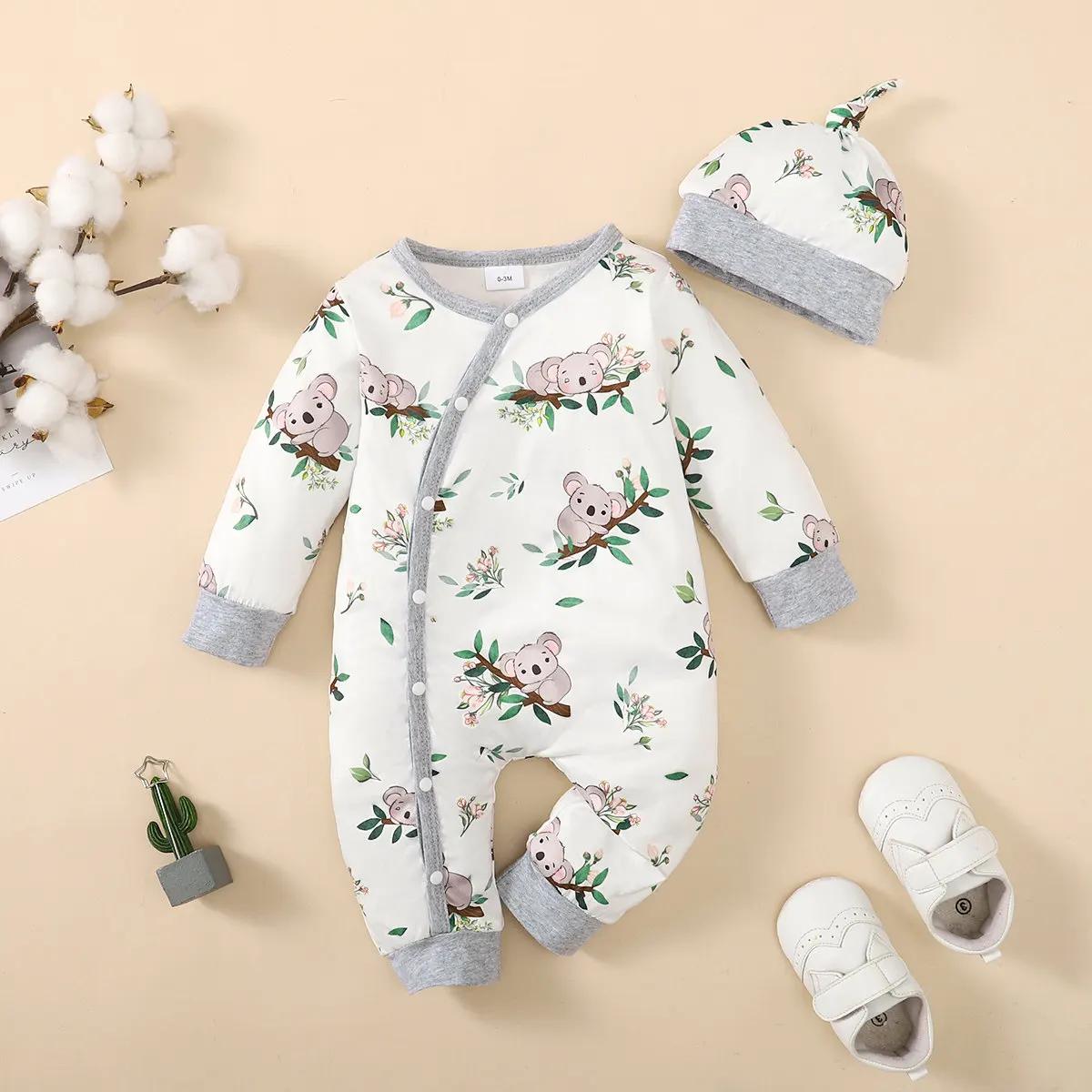 Barboteuse d'hiver pour nouveau-né garçon, imprimé ours, manches longues, boutonnée sur le devant, u