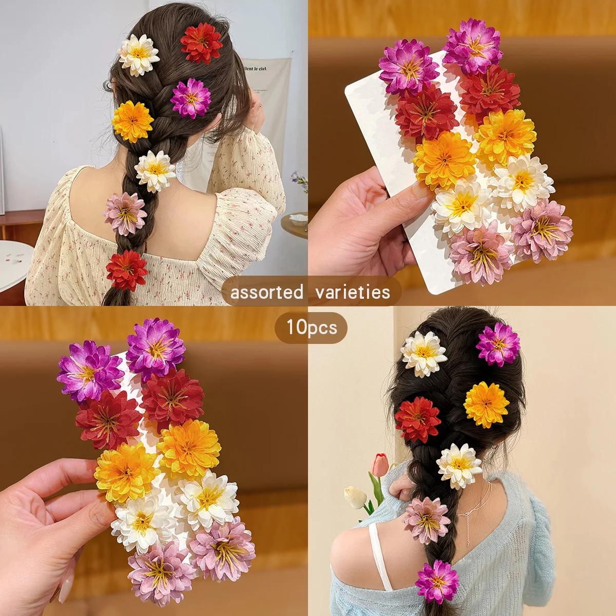 10 pinces à cheveux à fleurs aléatoires colorées pour un usage quotidien comme accessoires pour chev