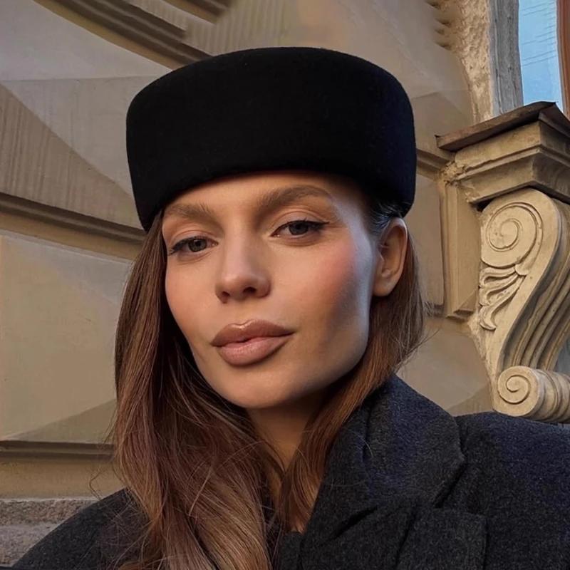 Béret en laine de haute qualité pour femmes, chapeau de pilulier rétro britannique, Fedoras français