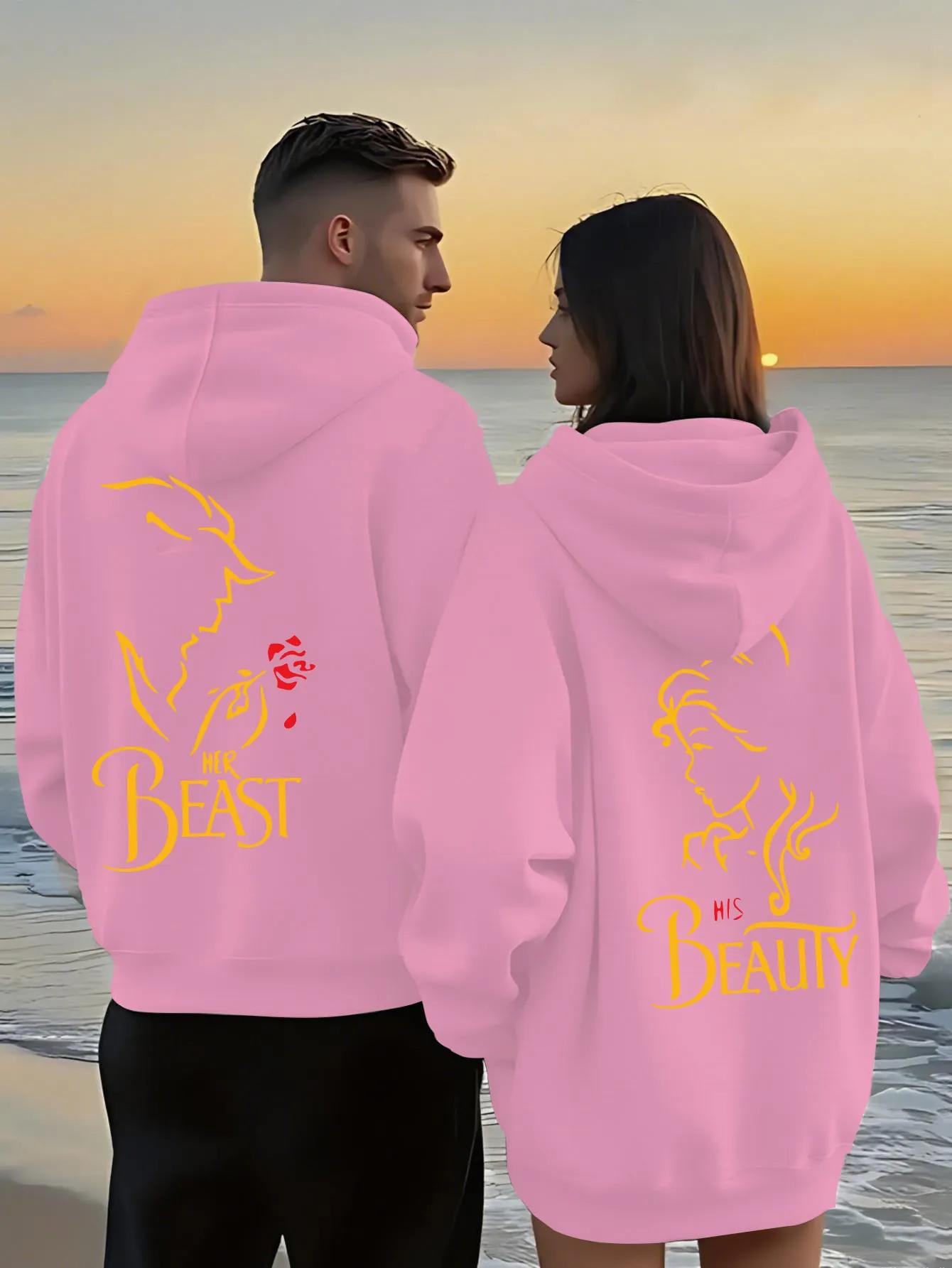 Sweat-shirt à capuche pour Couple, thème romantique la belle et la bête, pour hommes et femmes, Styl