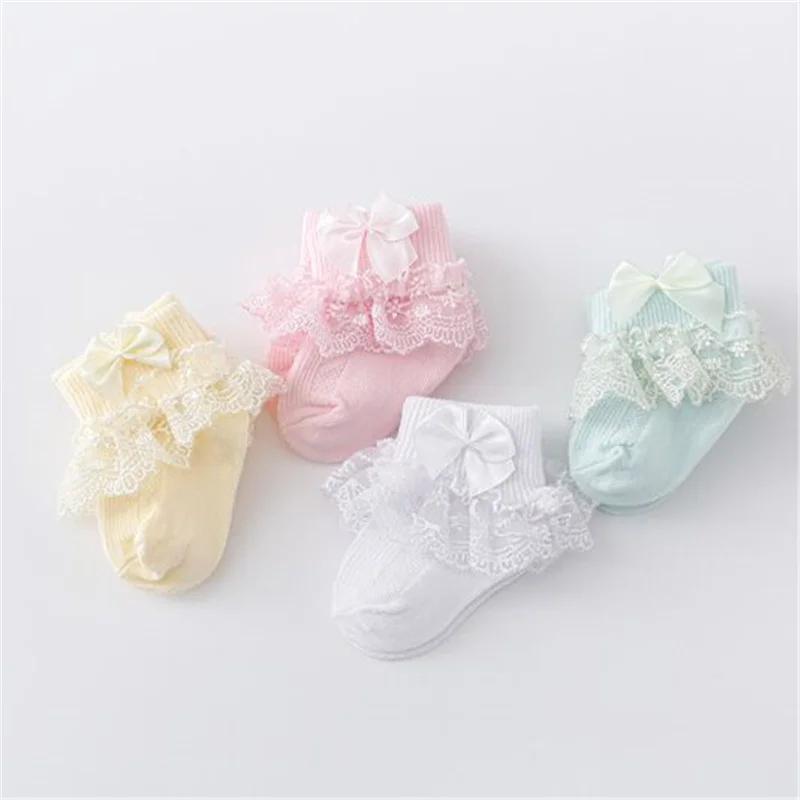 Lawadka 4 paires/lot nouveau-né bébé chaussettes pour filles coton dentelle infantile filles chausse